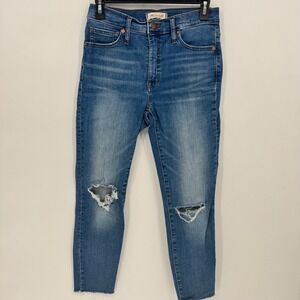Madewell The Mid Rise Skinny Jeans Distressed Ripped Blue Wash‎ Size 27